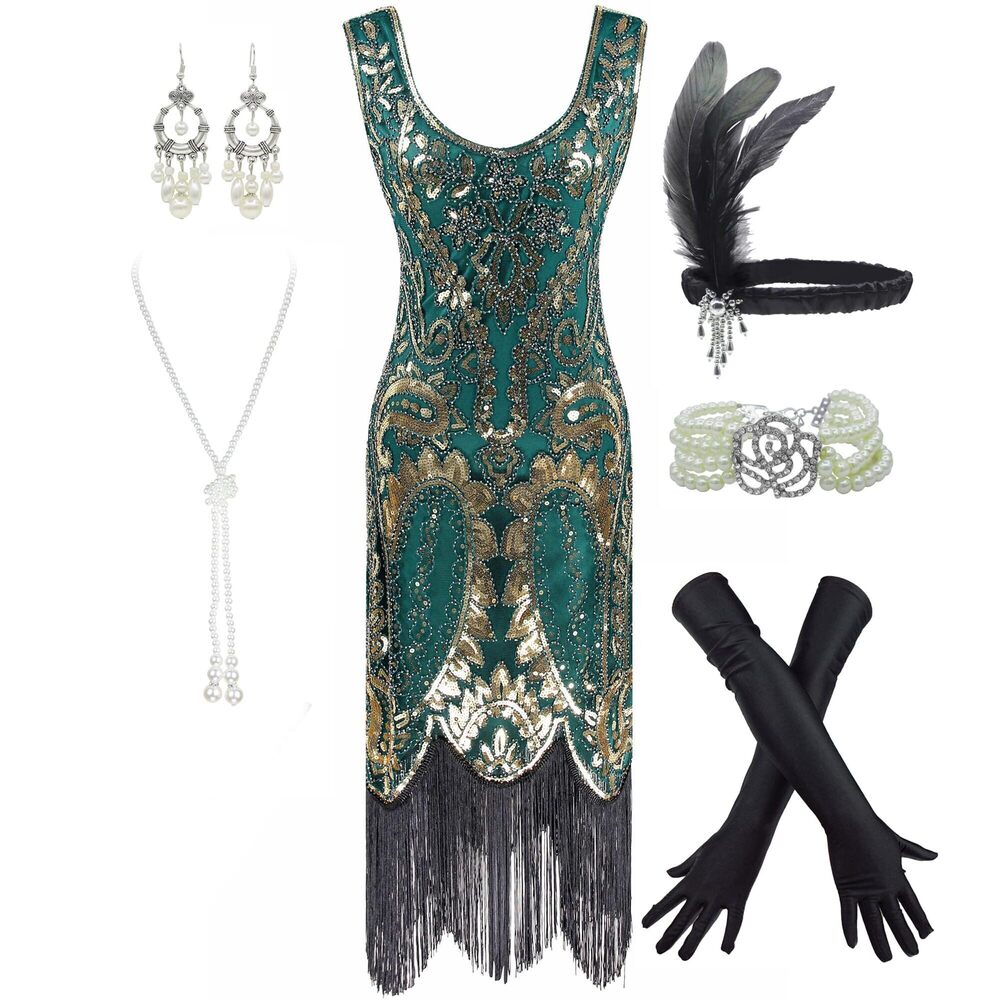 5148 Women's 1920s Flapper Fringe Beaded Great Gatsby Party